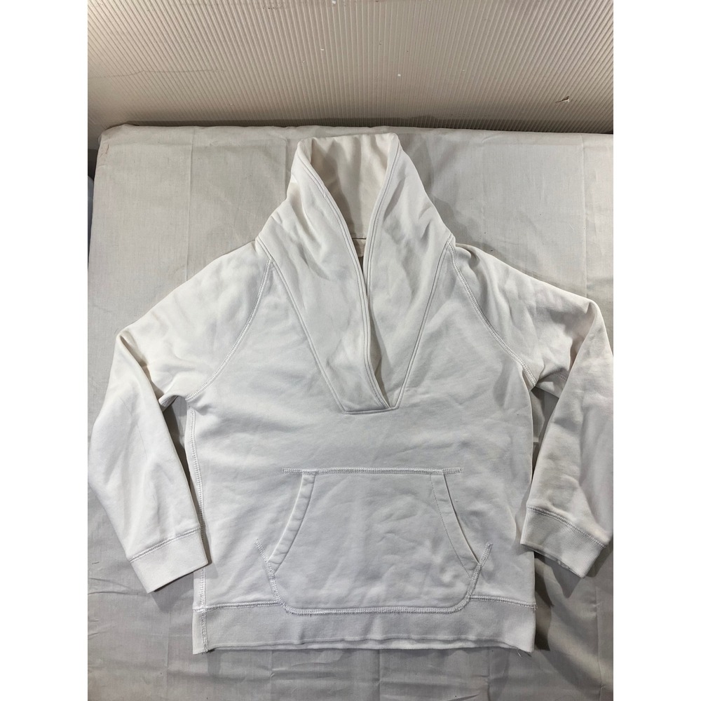 J. Crew White Cotton Blend Pullover Sweatshirt Medium Kangaroo Pocket